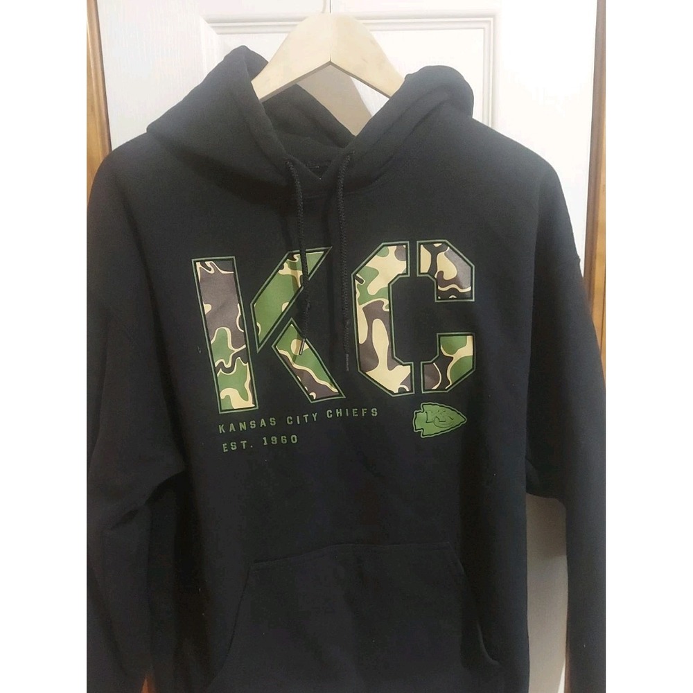 Kansas City Chiefs Hoodie Mens Large Black KC Camo Graphic Pullover Football NFL